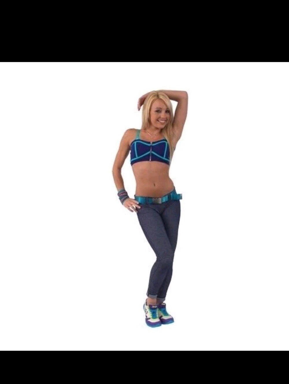 Zumba Bustier Bandeau Sports Bra size Small Navy Teal with zipper Borderline